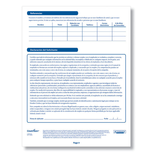 Spanish Employment Application Printable Spanish Job Application