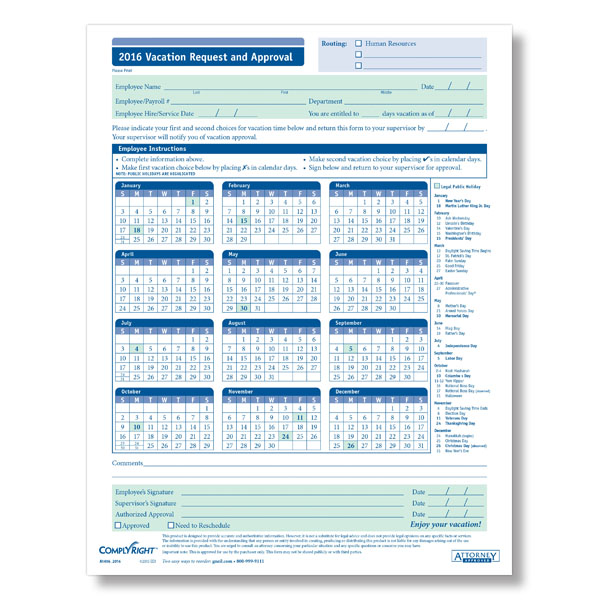 Employee Vacation Request And Approval Forms Calendar Format