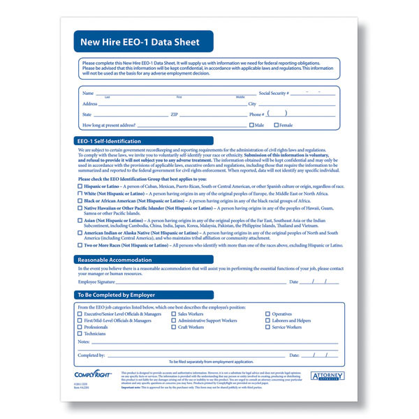 EEO 1 Data Sheet Downloadable Affirmative Action Forms