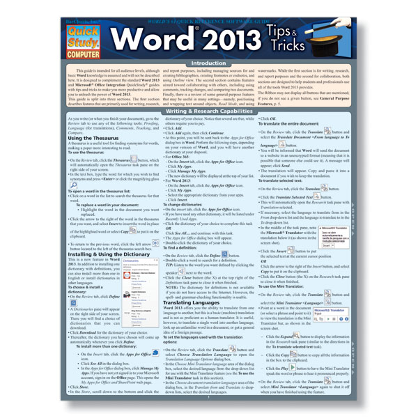 Microsoft Word 2013 Tips And Tricks Reference Guide 6182