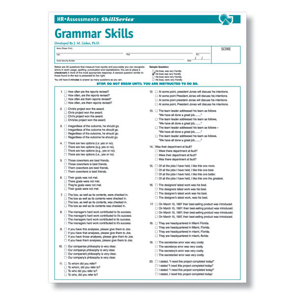 Online Grammar Test For Job Applicants And Clerical Employees