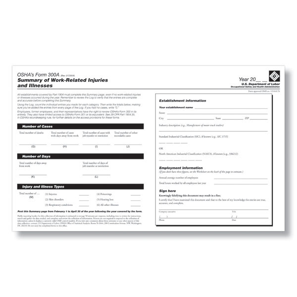 OSHA Form 300A PDF for 2013 Annual OSHA Reporting